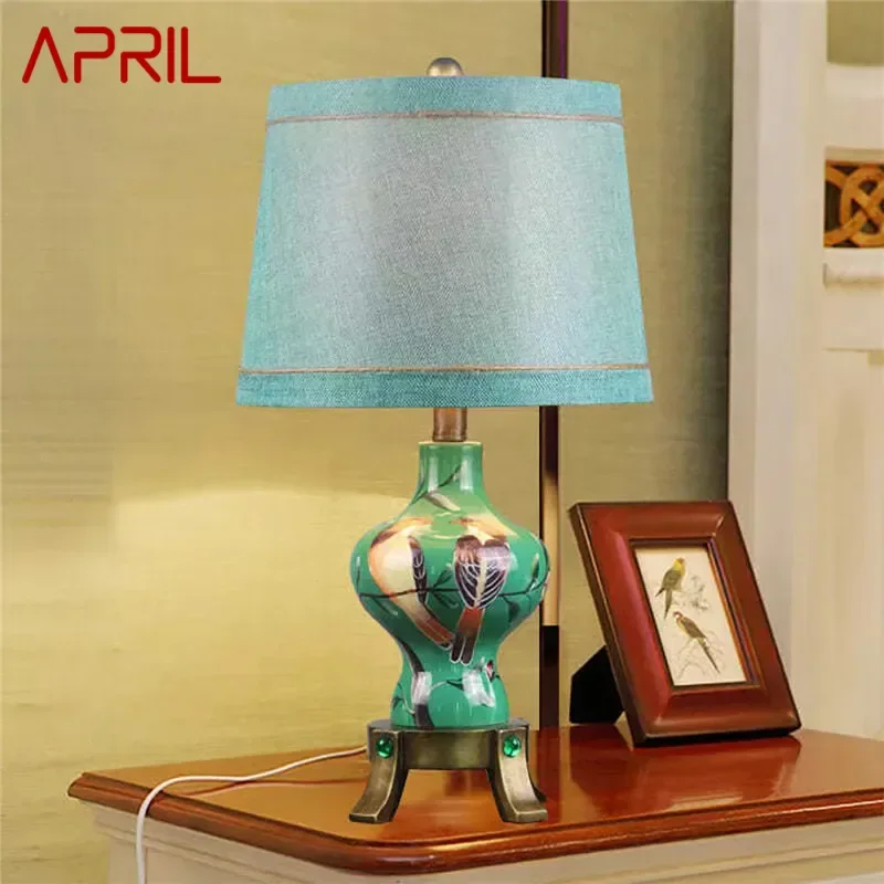 

APRIL American Retro Table Lamp French Luxury Living Room Study Villa Hotel Bedroom LED Bedside Desk Light