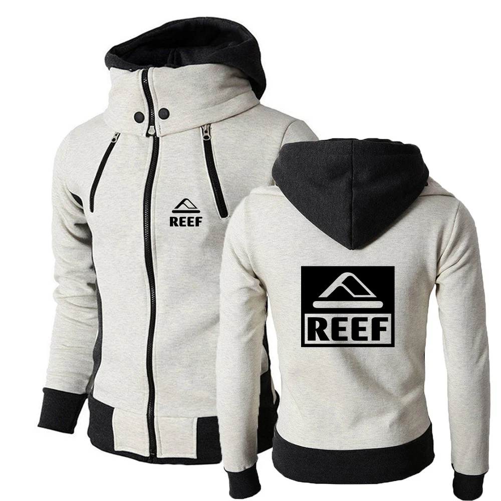 

2025 Simple Leisure Versatile Hoodies Spring And Autumn Zipper Hooded Coat Man's Reef Logo Print High Street Fashion Jacket