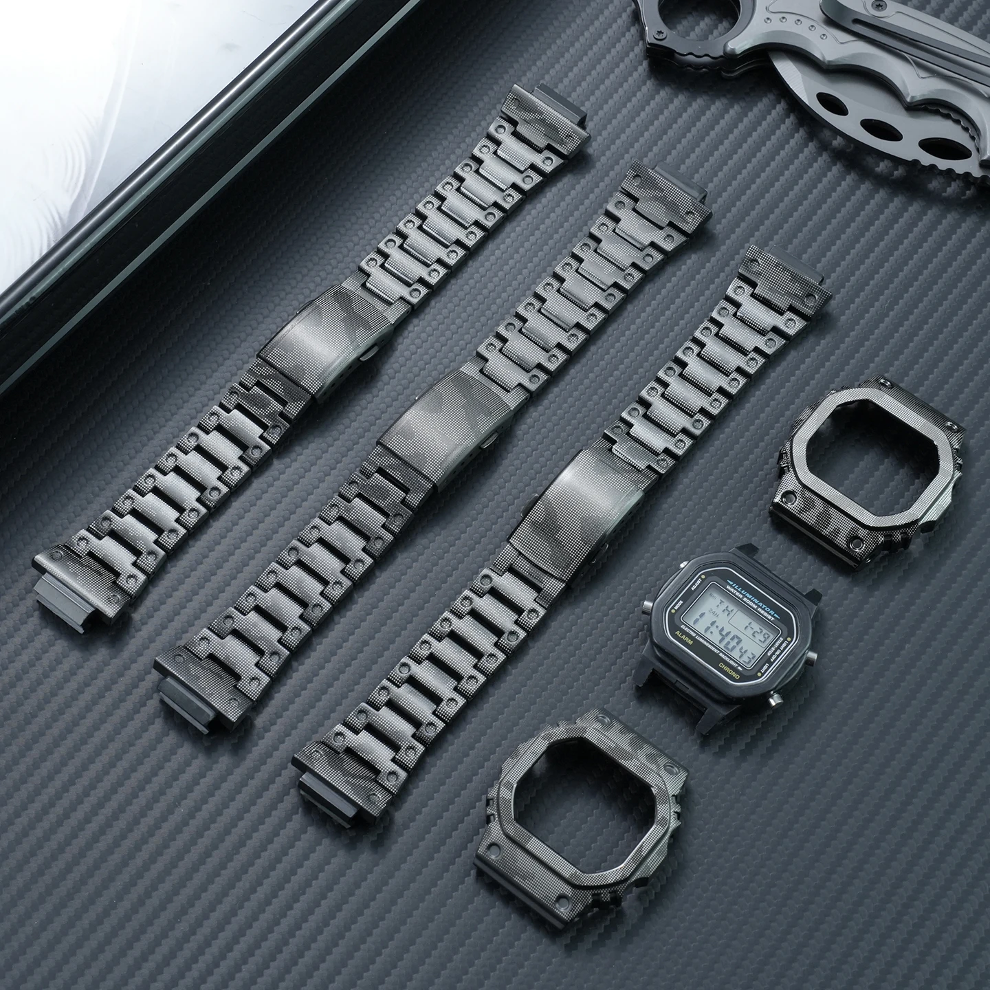 Titanium Alloy Camouflage Mod Kit for Casio G-SHOCK DW5600 GW-M5610 GW-B5600 Metal Case Bezel Watch Band with Installation Tools
