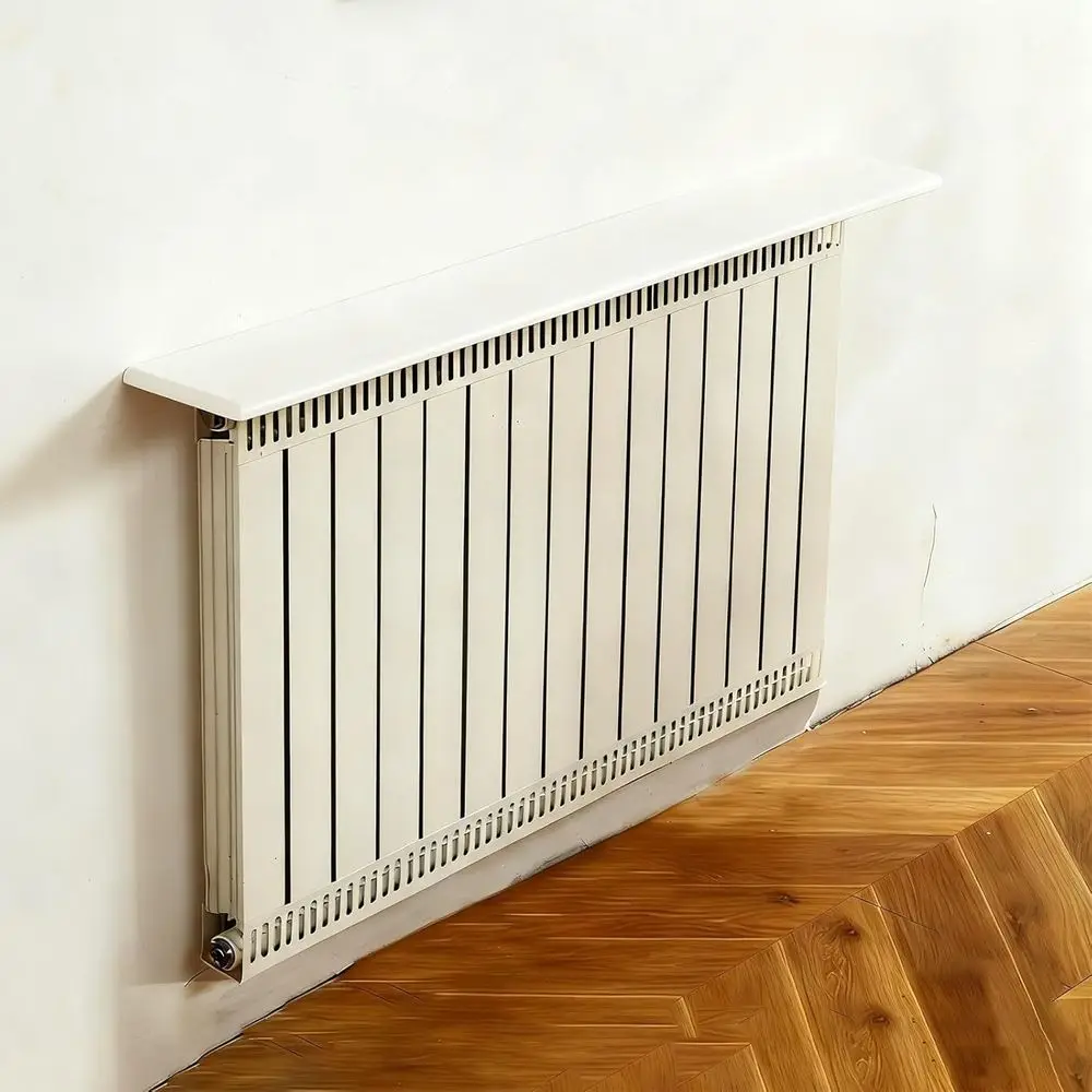 

White Wooden Floating Radiator Shelf - Dust-Proof Plant Stand for Home Decor (120x16cm)