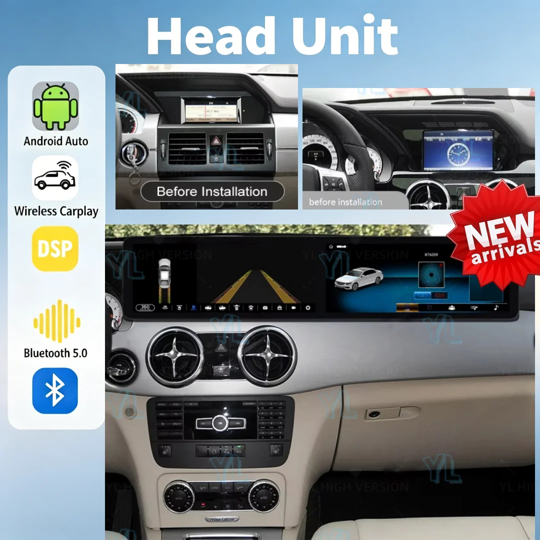 

Car GPS Auto Radio Head Unit For Mercedes Benz GLK Class X204 2008-2015 Dual Screen Android Carplay Multimedia Video Player DSP
