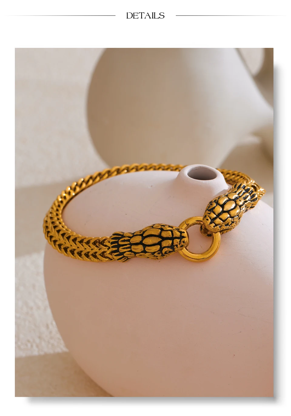 Yhpup 23 cm Herren-Armband, teure 316L-Edelstahlkette mit Schlangenarmband, Armreif, 18 Karat Gold, PVD-beschichtet, hochwertiger Schmuck – Detail 9