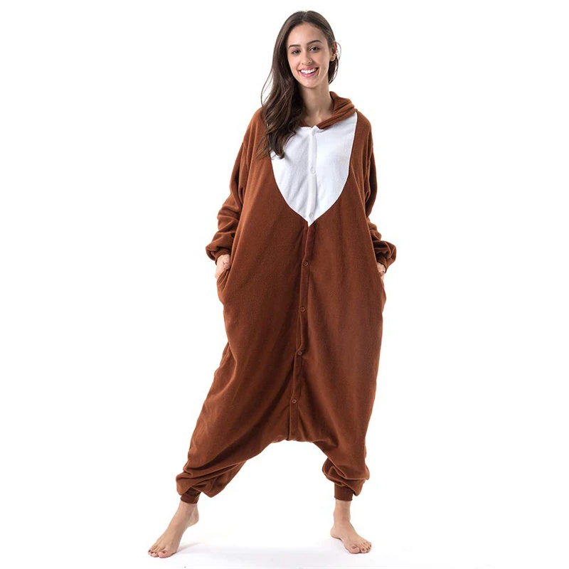 Christmas Deer Dark Brown Halloween Onesie Animal Kigurumi Pajamas Adult One-Piece Pijama Winter Cartoon Jumpsuit Sleepwear