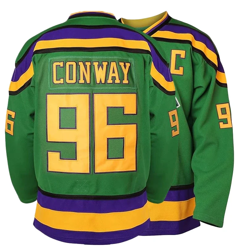 The Green Hockey Jersey 96# Conway Movie Ice Hockey Jersey Name Number All Stitched