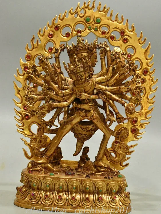 

30CM 12" Tibet Temple Buddhism Bronze 24K Gold Kalachakra Kalachakala Buddha Statue