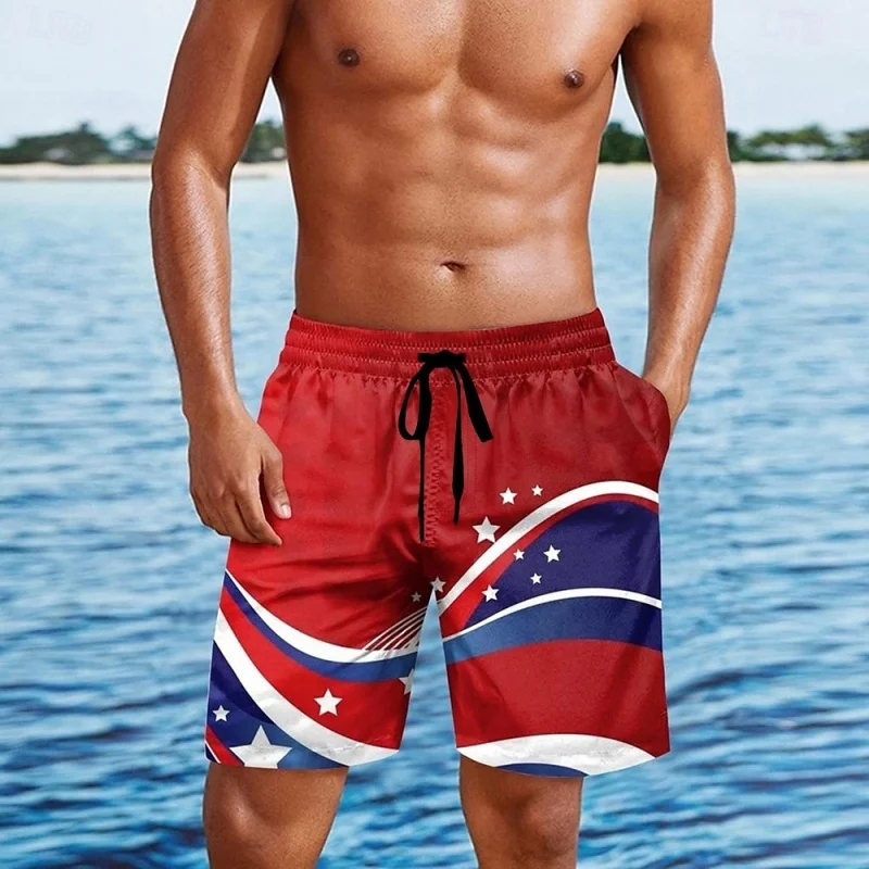 3D Print America Flag Short Pants For Men American Cow Pattern Swim Trunks Casual Swimwear Beach Shorts Sports Surf Board Shorts