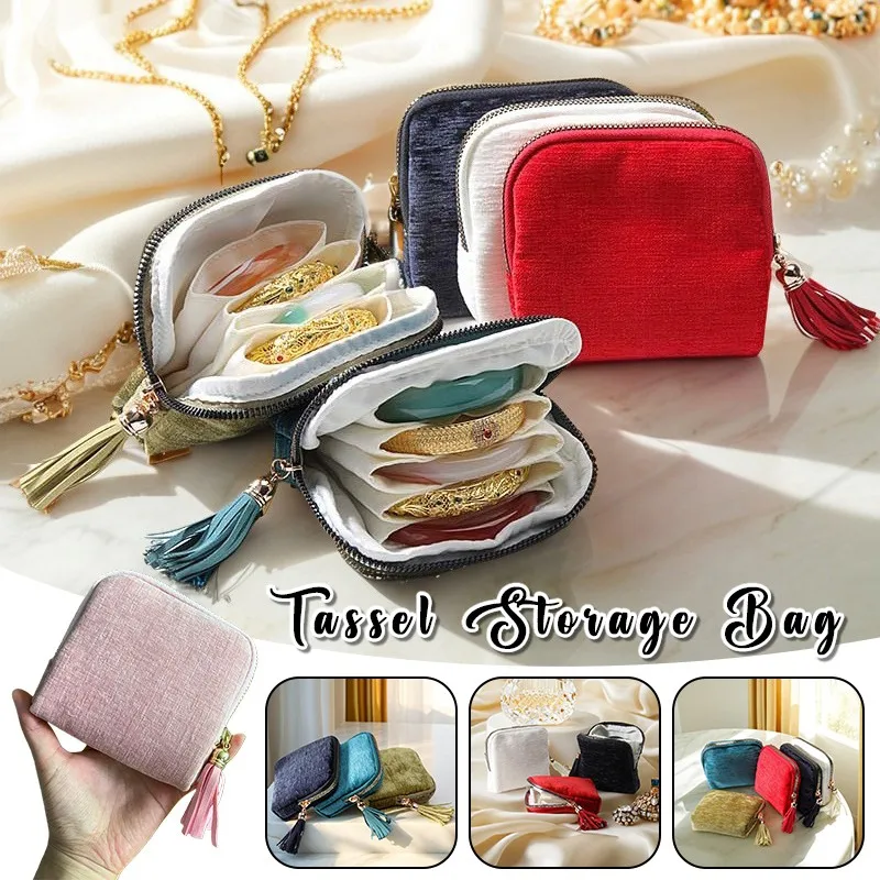 

1PC Velvet Jewelry Pouch Multi-layer Jewelry Bag Packaging Bag Zipper Tassel Storage Pouch Bracelet Bag Rings Earrings Bracelet