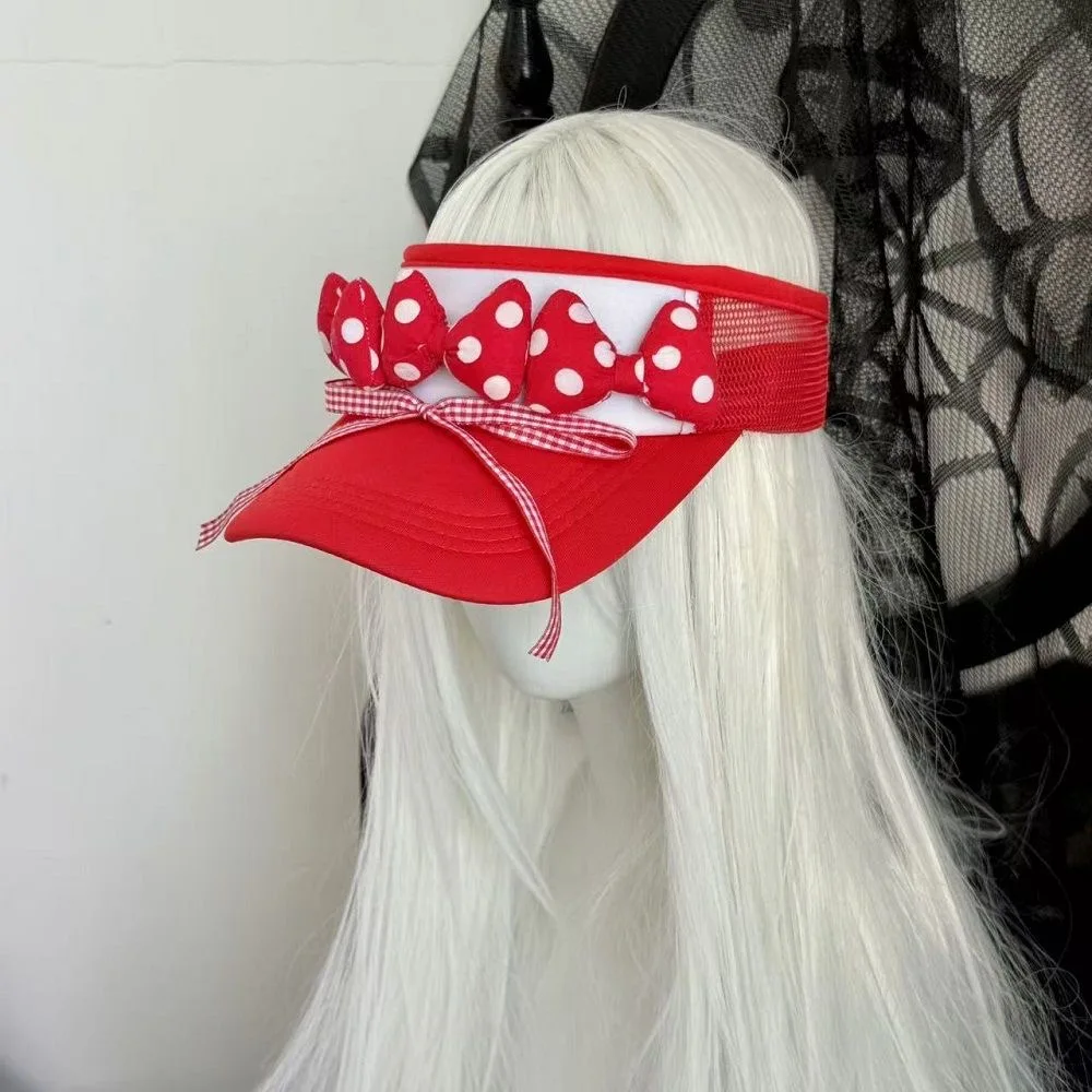 

Original Hand-made Girl's Ballet-style Dopamine Candy Color Bow Empty Hat Cute Lolita Polka Dot Breathable Sunscreen Cap Hat