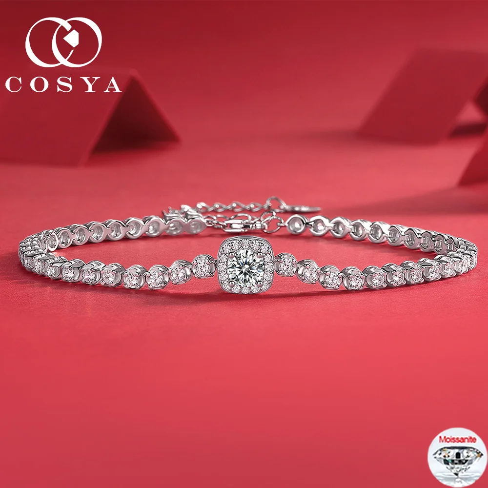 

COSYA 100% 925 Sterling Silver Moissanite Bracelet For Women D Color Certified Wedding Aniversary Fine Sparking Jewelry Gift
