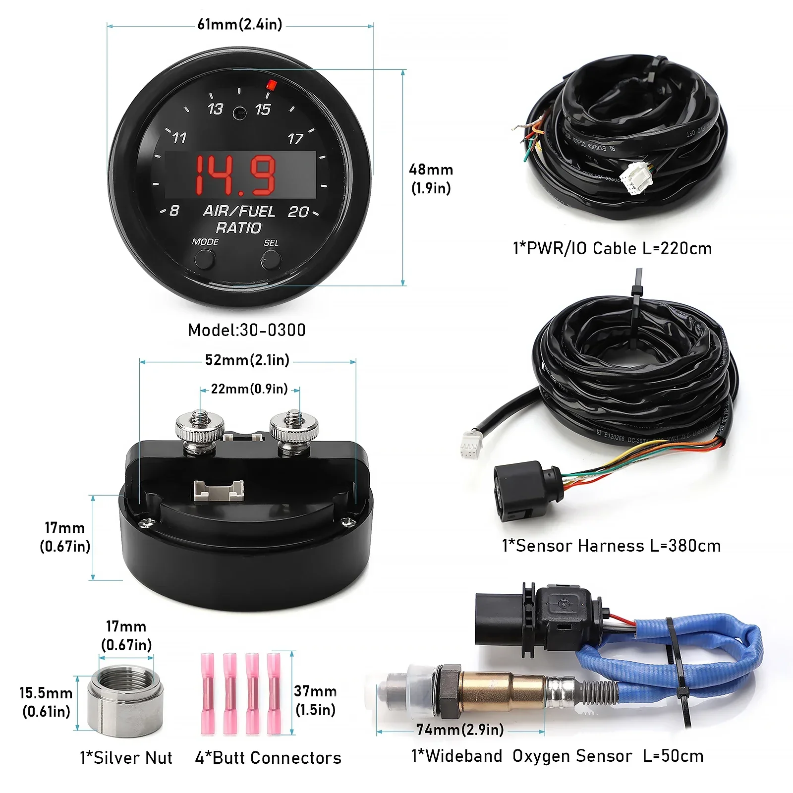 

30-4110 30-0300 Car Oxygen Sensor AFR Controller Gauge X-Series Wideband O2 Meter Air Fuel Ratio Gauge Kit LSU 4.9 0258017025