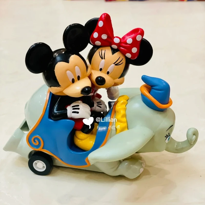 Disney Original Racing Sliding Toy Car Mickey Minnie Dumbo Stitch Anime Figure Model Dolls Kawaii Cute Puzzle Christmas Gift