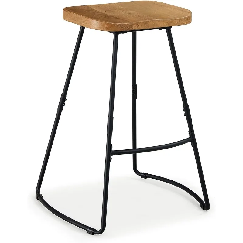 

29 Inch Bar Stools, Bar Height Bar Stools with Wood Seat,, Natural Solid Elm Wood Black Metal, 624BNR1