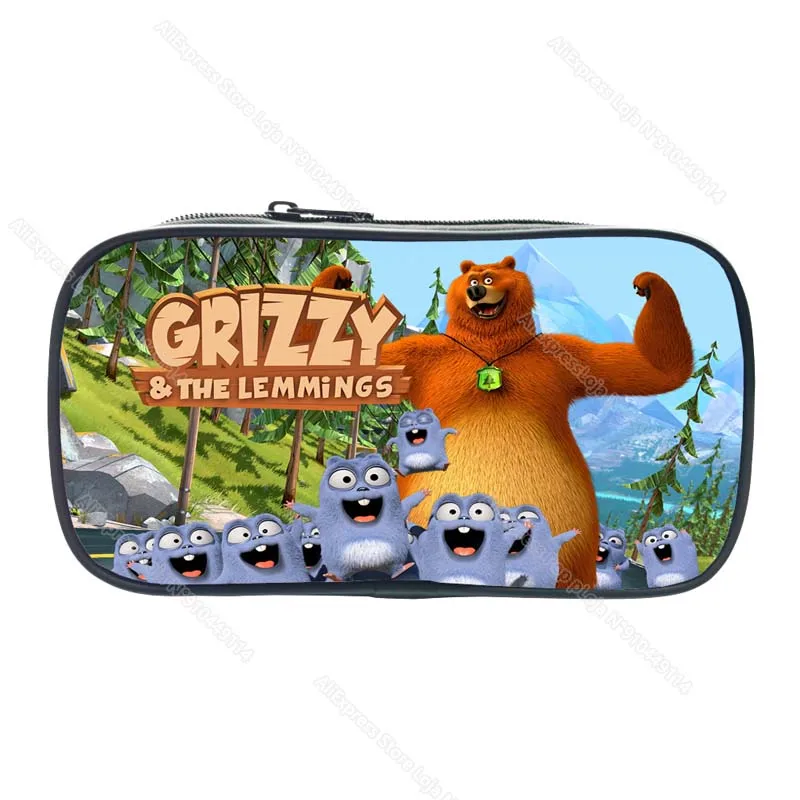 Child Grizzy and the Lemmings Pencil Case Kids Cartoon Anime Game Pencil Box Student Pen Bag Boys Girls Big Capacity Storage Bag