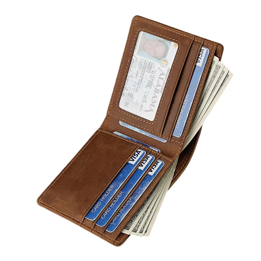 

Кожаный персонализированный кошелек для мужчин, кожаные мужские кошельки Crazy Horse с индивидуальной гравировкой, подарок для мужчин, Прямая доставка