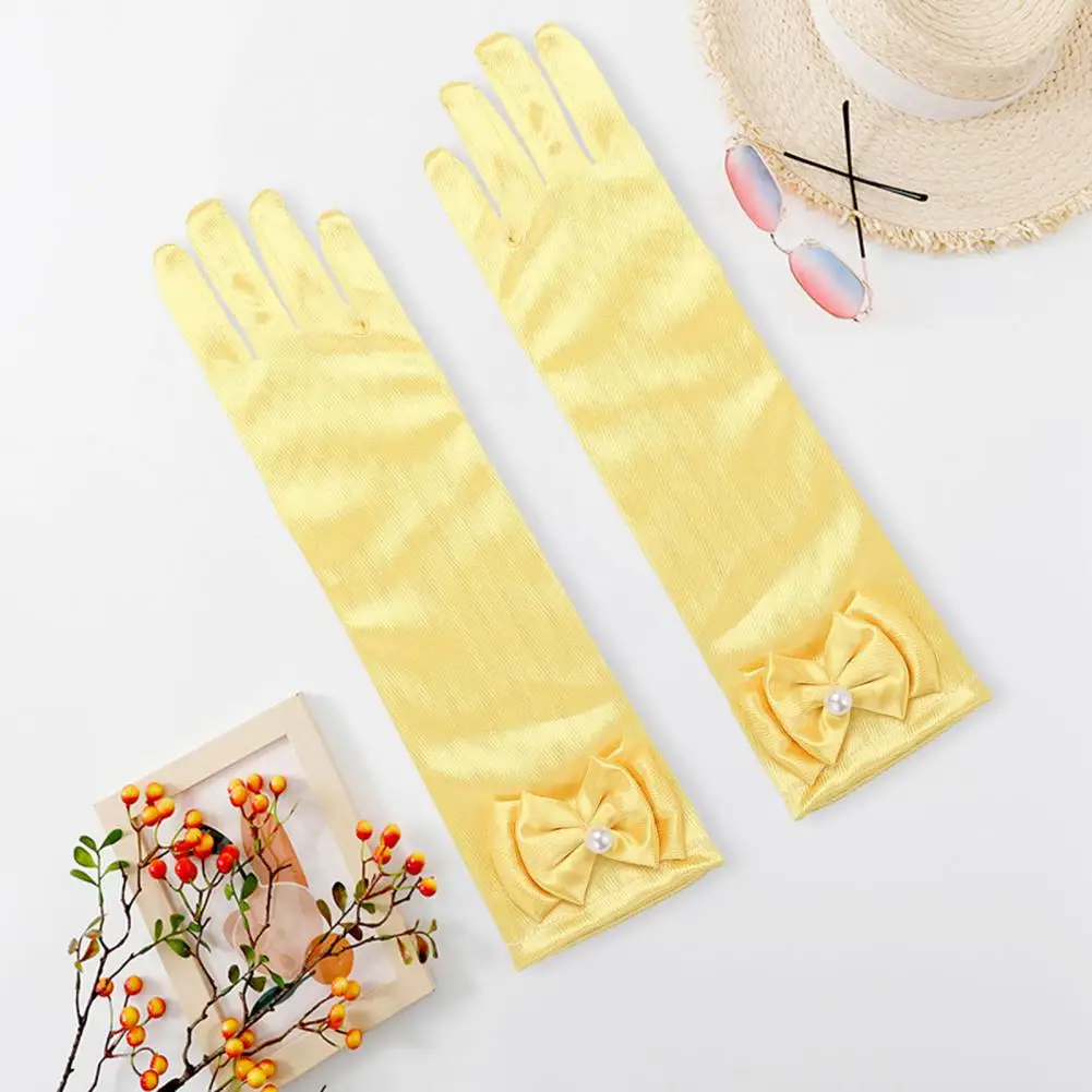 Tanz Performance Handschuhe Mädchen Prinzessin Stil Satin Blumen handschuhe mit Kunst perle Bogen Dekor Kinder Leistung für Cosplay