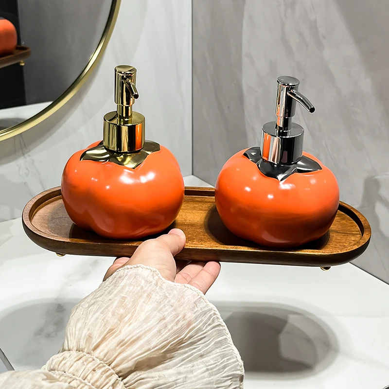 WHYOU-Cermic Persimmon Shampoo Lotion Bottle, Liquid Soap Dispensers, Emulsion Latex, Hand Wish Bottles, Bathroom Accessories Se