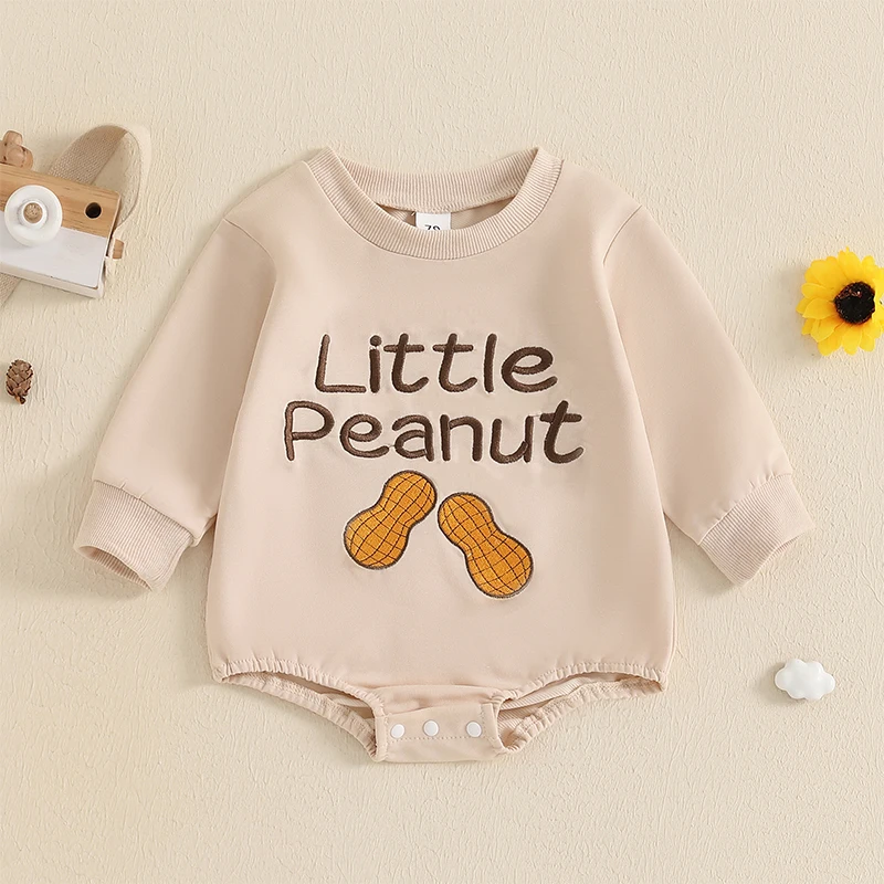 Baby Girl Romper Long Sleeve Round Neck Peanut Embroidery Bodysuit Little Girl Outfit