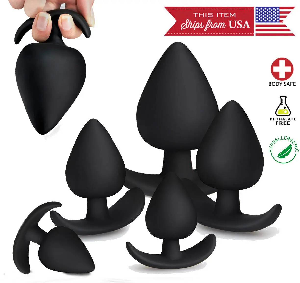 

2PC Silicone Spade Butt Plug Set Weighted Anal Trainer Enhance Sex Orgasm USA