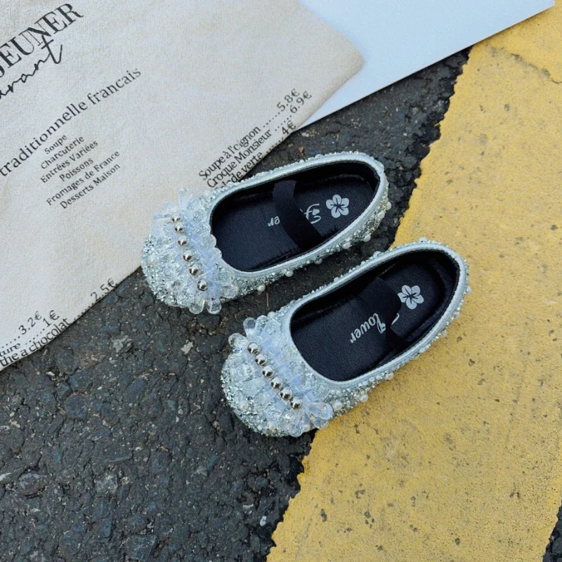 

Luxury Girl Shoes Fashion New Children Causal Leather Shoes Rhinestone Versatile Kids Princess Ballet Flat Shoes Shallow Soft
