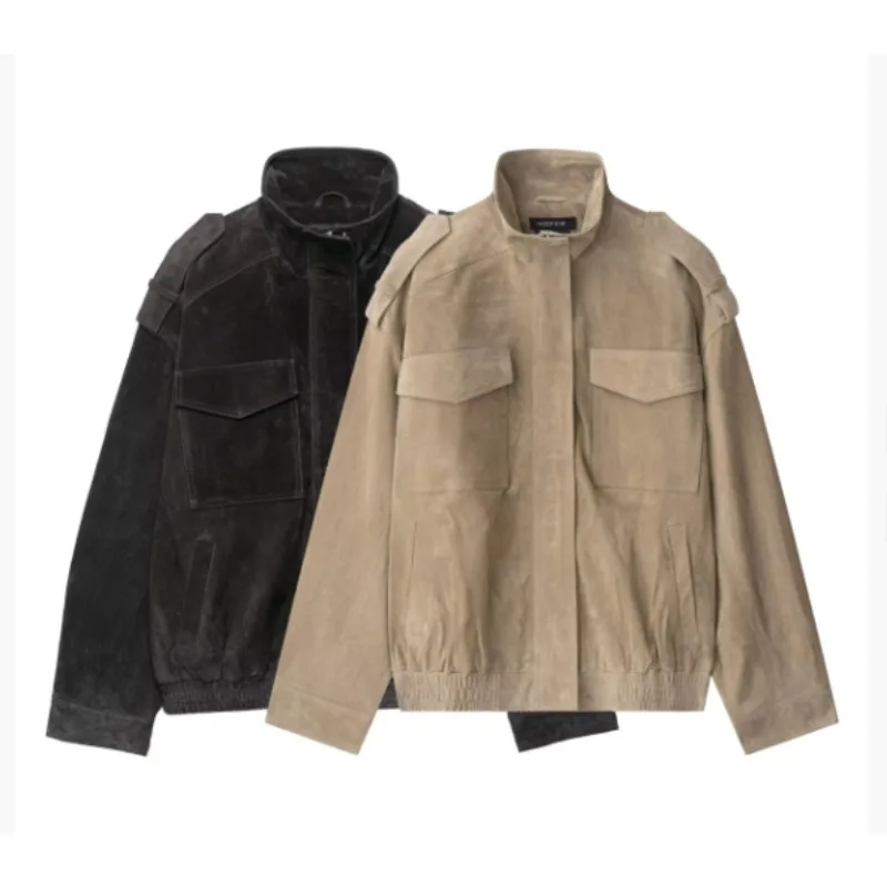 2025 outono nova moda casual feminina retro temperamento simples solto gola alta manga longa jaqueta