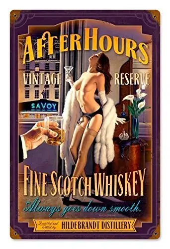 After Hours Scotch Pinup Girl Metal Tin Signs 8 x 12 Inch Plaque Poster Personalized for Garage Man Cave Shop Restaurants Beer P