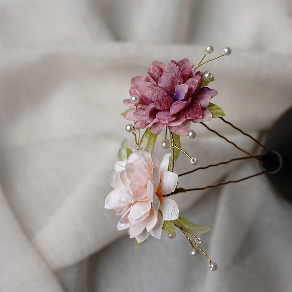 

Pearl Flower Hairpins Chinese Hair Accessories Girls U-shaped Hair Clips Fork Ancient Wedding Bide Hair Ornament Vintage Jewelry