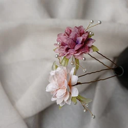Pearl Flower Hairpins Chinese Hair Accessories Girls U-shaped Hair Clips Fork Ancient Wedding Bide Hair Ornament Vintage Jewelry
