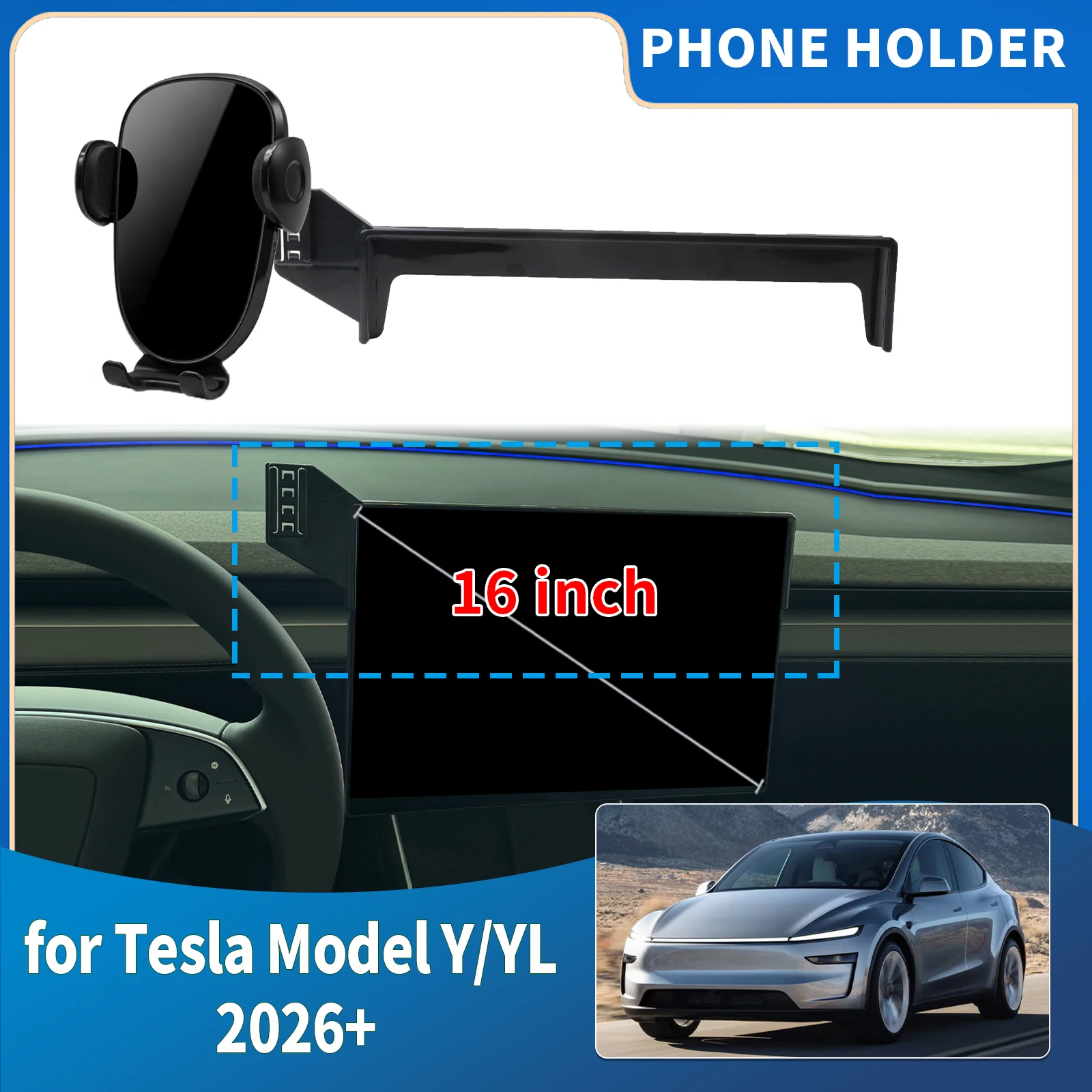 Suporte de Telefone Integrado para Tela de 16 Polegadas LHD para Tesla Model Y YL L 2026 2027 - Acessórios Automotivos