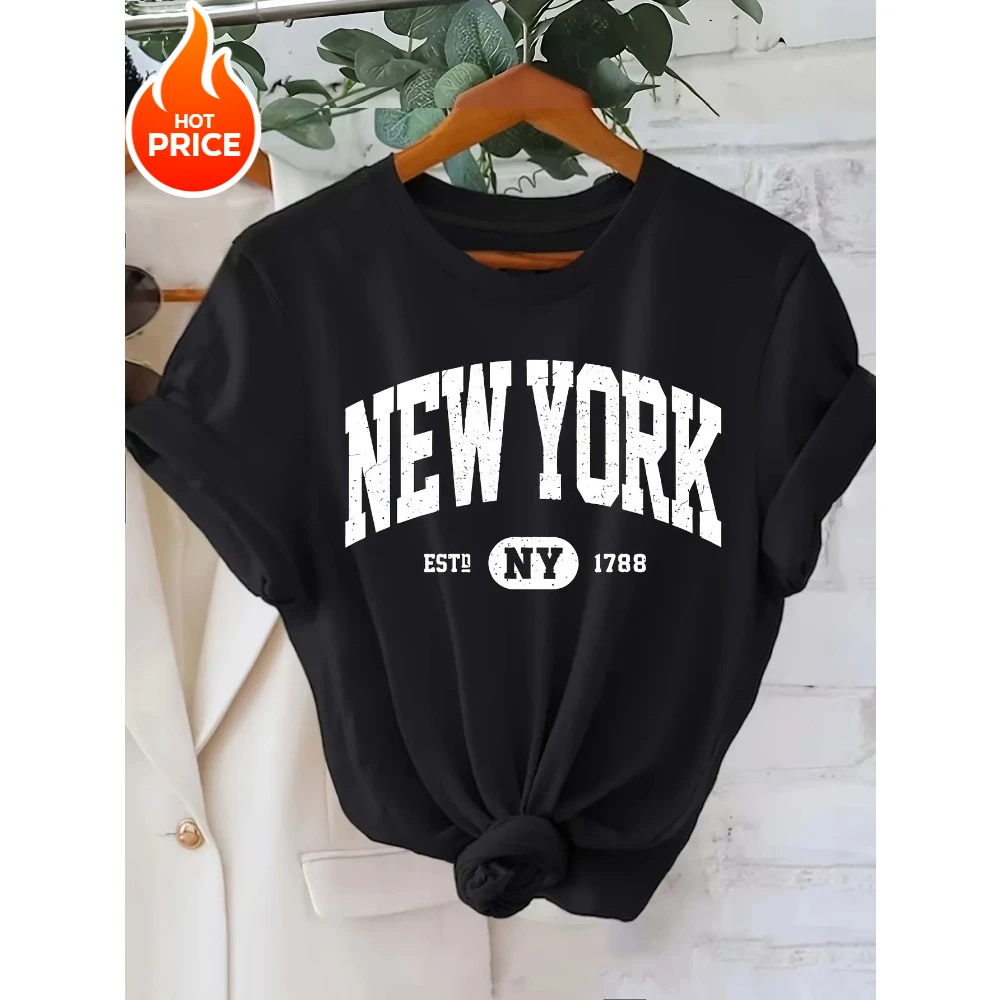 

Футболка с круглым вырезом и буквенным принтом Нью-Йорка, повседневный топ с короткими рукавами на весну и лето, уличная одежда в стиле Харадзюку с короткими рукавами, футболки