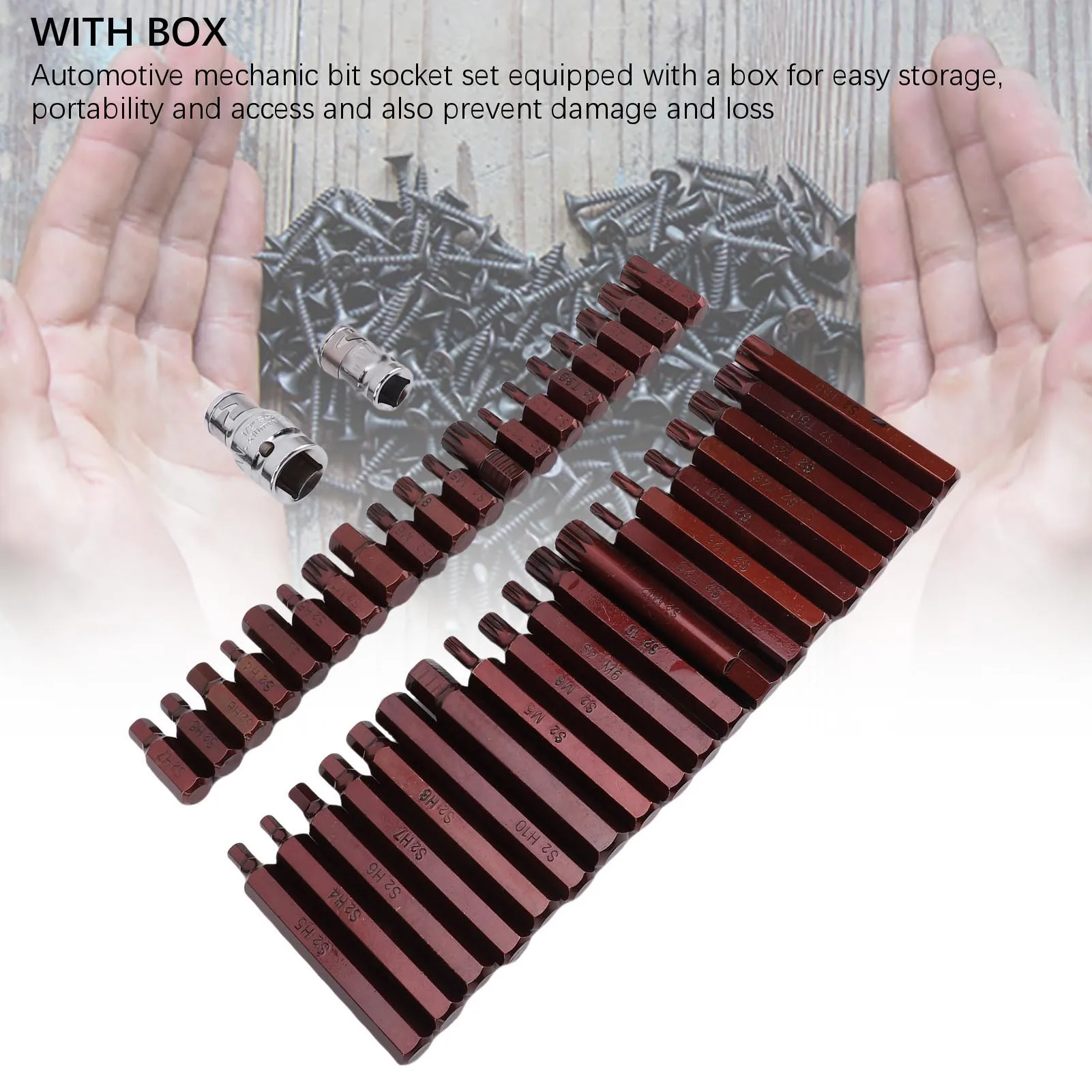 40Pcs 3/8in Bit Socket Set Bit Socket Set Star Hex 3/8in Cr V  Alloy Steel High Torsion for Automotive Mechanic Bit Socket Set