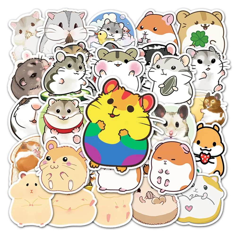 10/30/50PCS Cartoon Hamster Cute Animal Personality Creative Sticker Desk Computer Phone Skateboard Waterproof Sticker Wholesale