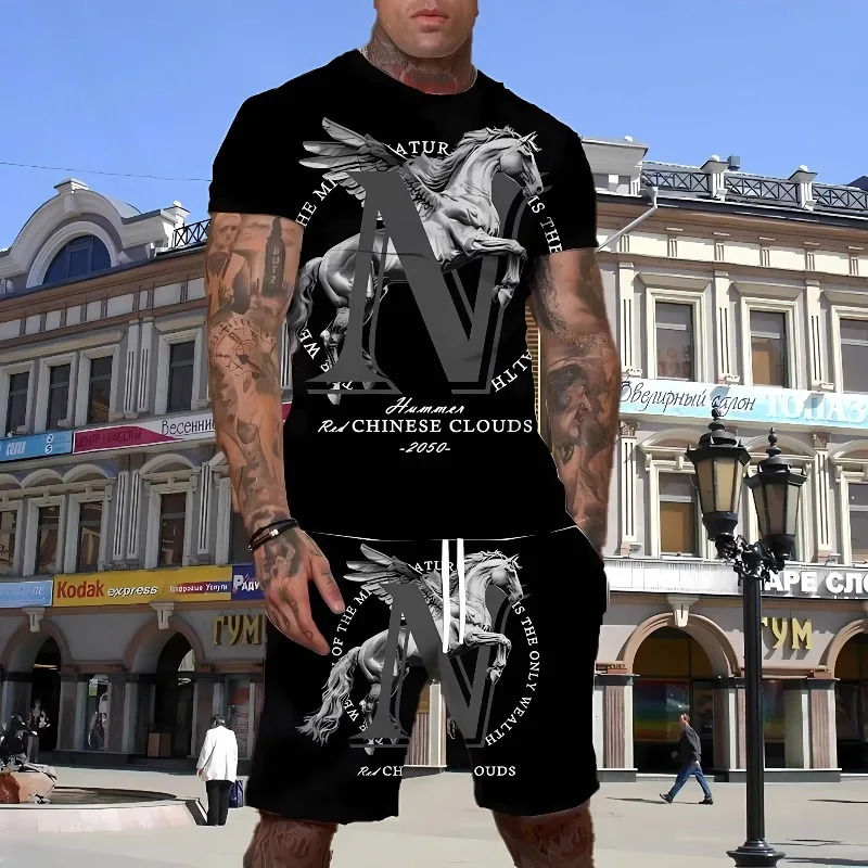 2025 New Bestselling Trendy Men's T-shirt Short Sleeve Shorts Set Personalized Street Style Summer Casual Fashion Set