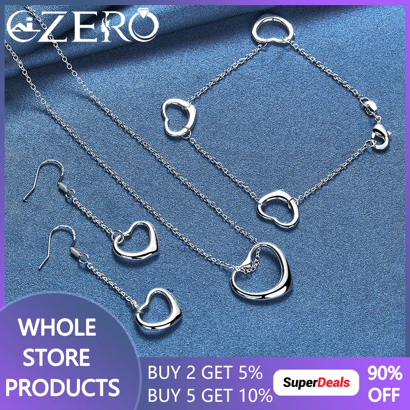

925 Sterling Silver Lady Women Valentine's Day Gift Heart Necklaces Bracelets Drop Earrings Fashion Jewelry Set Wedding Party