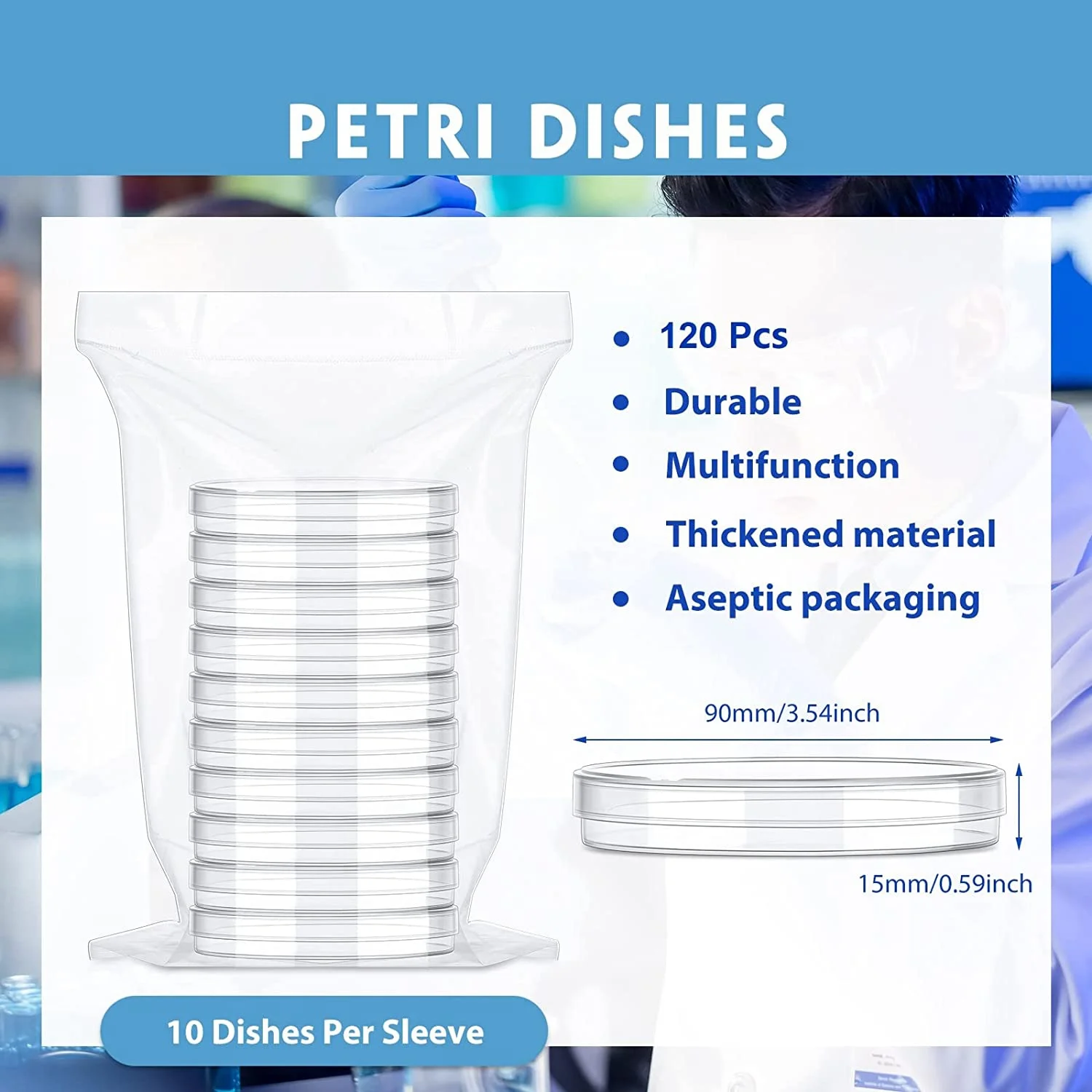 

A88Z 120 шт. стерильные пластиковые чашки Петри с крышкой, прозрачные лабораторные чашки Петри Чашки для клеточных культур