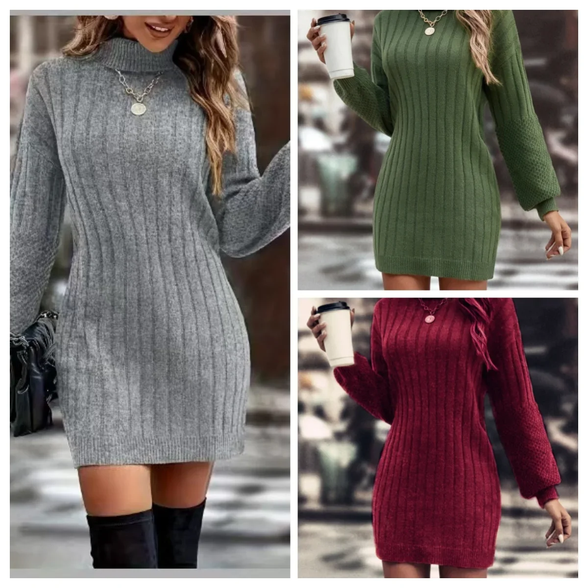 

Women's Autumn Winter New Knit Dress High Neck Loose Casual European American Style 2025