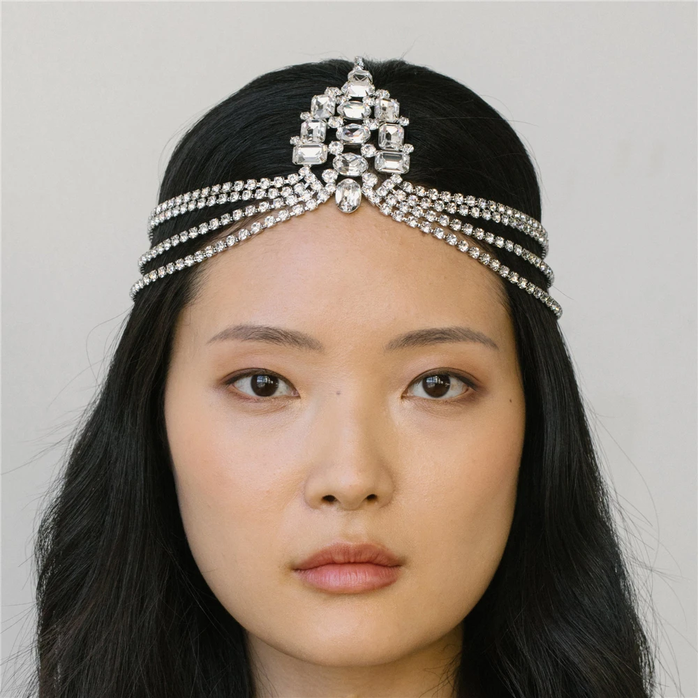 2022 New Fashion Rhinestone Wedding Forehead Headband Women Headdresses Gift Water Drop Crystal Head Tiara Bridal Headpiece