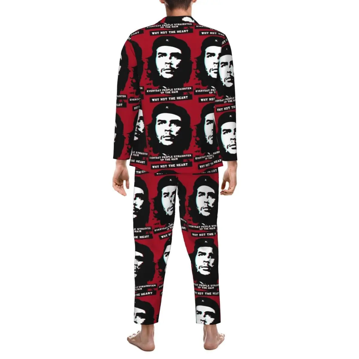 Pajamas Men CCCT Che Guevara Glitch Art Quote Red Home Sleepwear Two Piece Casual Pajama Sets Long Sleeve Oversized Home Suit