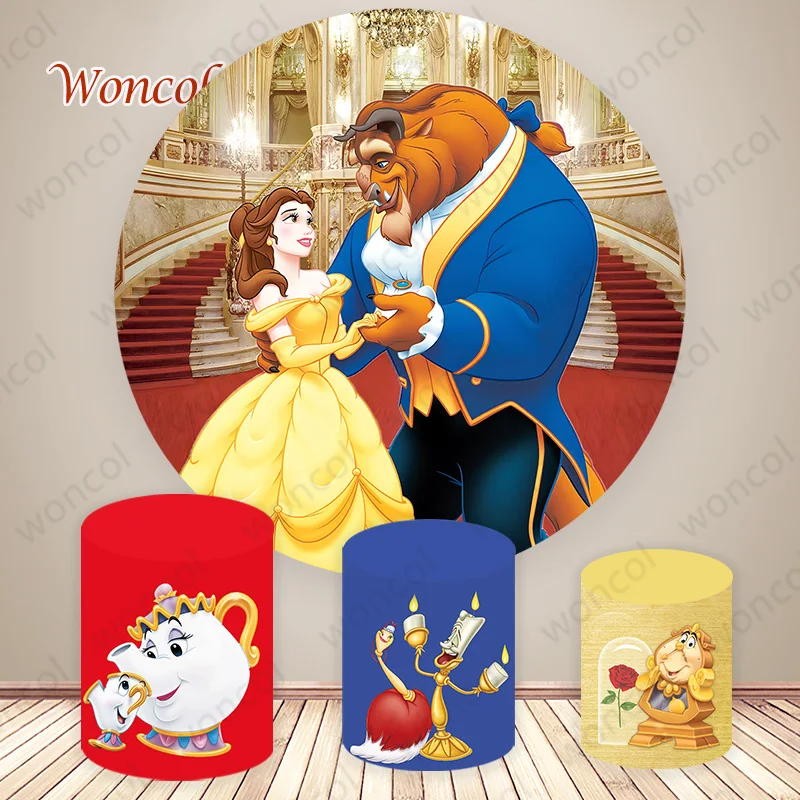 Beauty And The Beast Round Backdrop Girl Birthday Baby Shower Backdrop Disney Circle Cylinder Cover Photo Booth Prop