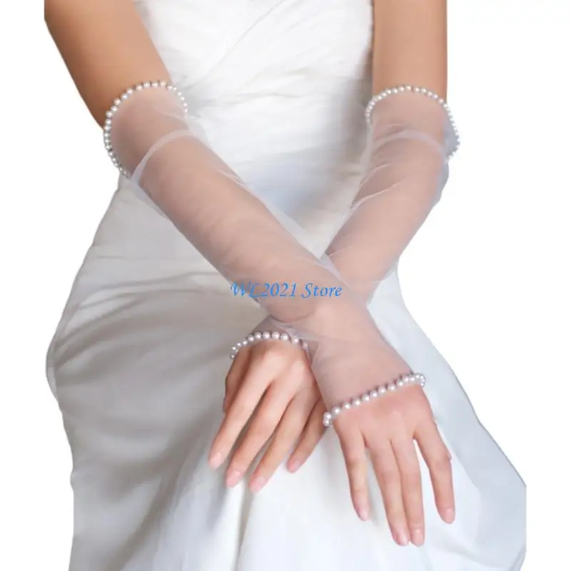 

G5GC Wedding Pearls Gloves Prom Party Fingerless Gloves for Cosplay Operas Wear