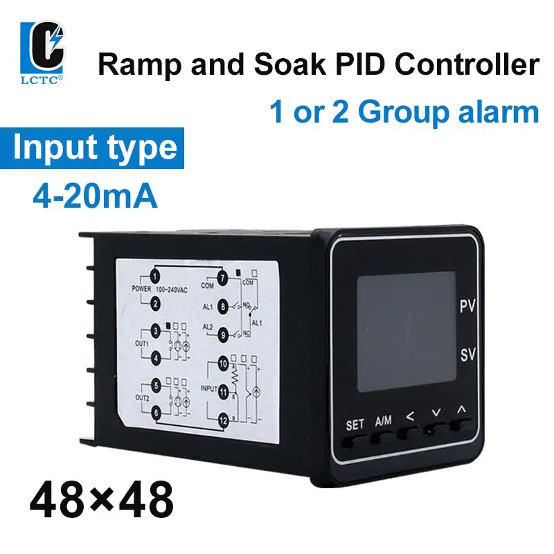 LCTC PID Ramp Soak Temperature Controller 50 Segments Programmable 4-20ma Input RS485 SSR Relay 4-20ma Output 48x48mm PMA100