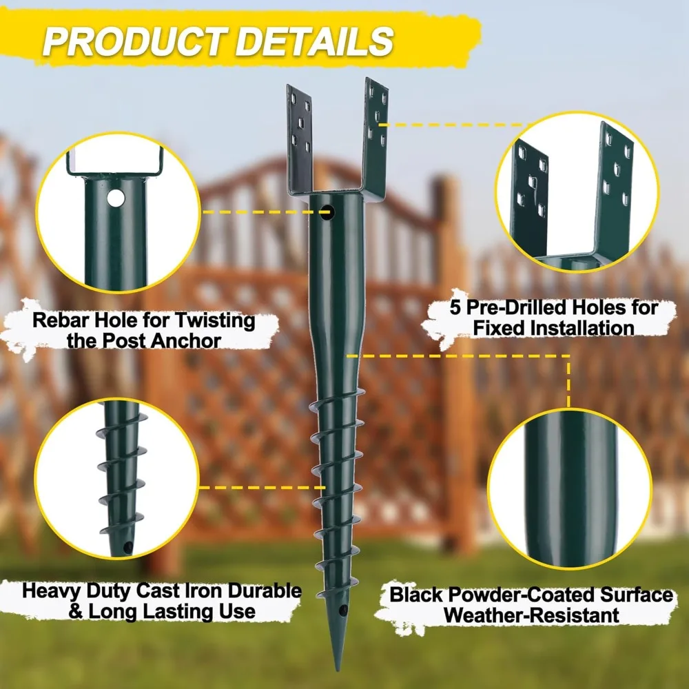 مسمار مرساة أرضي - حصة عمود على شكل حرف U مقاس 27 بوصة لصندوق البريد والسياج، تتضمن مسامير التأخر وتحديد التسليح، يناسب معيارًا #4