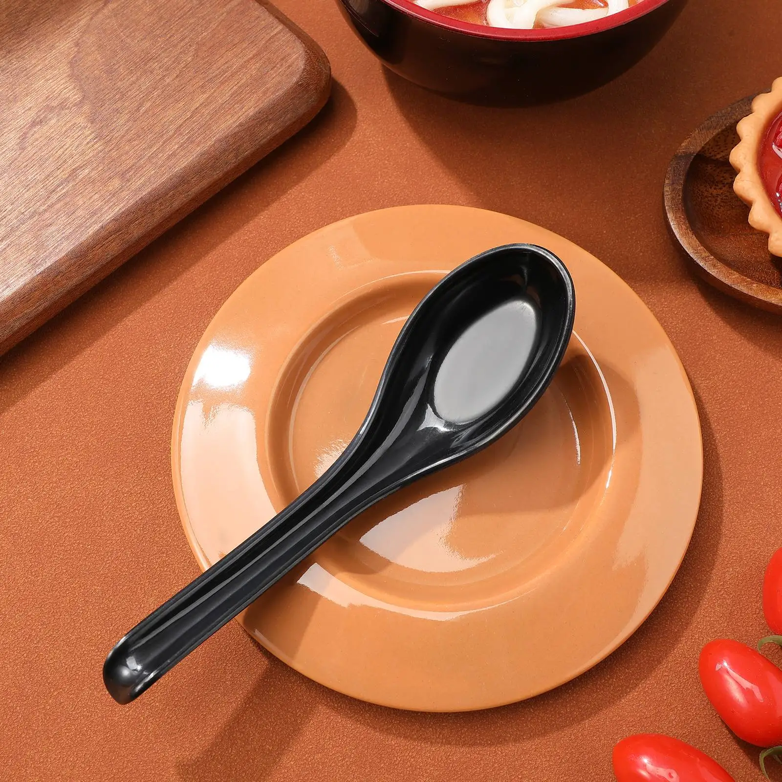 

6 Pcs Melamine Soup Spoon Black Japanese Tableware Reusable Ideal Catering Picnics Buffets Family Environmental Travel