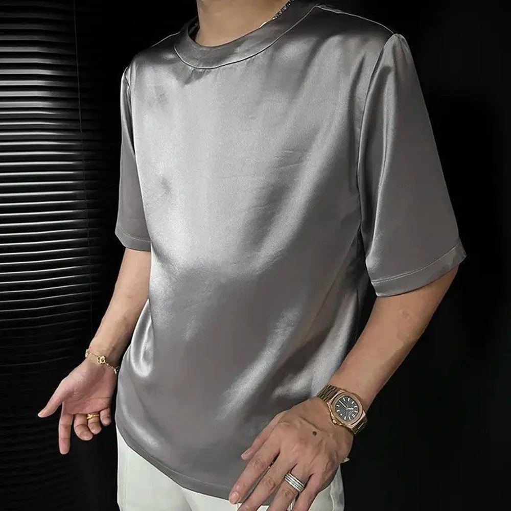 Sommer Neue männer Einfarbig Glänzende Kurzarm T-Shirt Amerikanischen Retro Mode Trend Freizeit Lose Atmungsaktive Nische männer tops