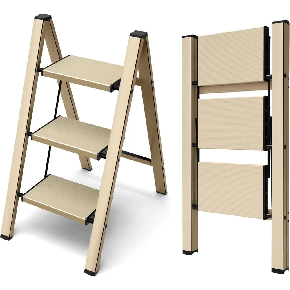 

3 Step Ladder, Aluminum Lightweight Folding 3 Step Stool with Anti-Slip Wide Pedal, 330lbs Capacity Ladder for Household,Library