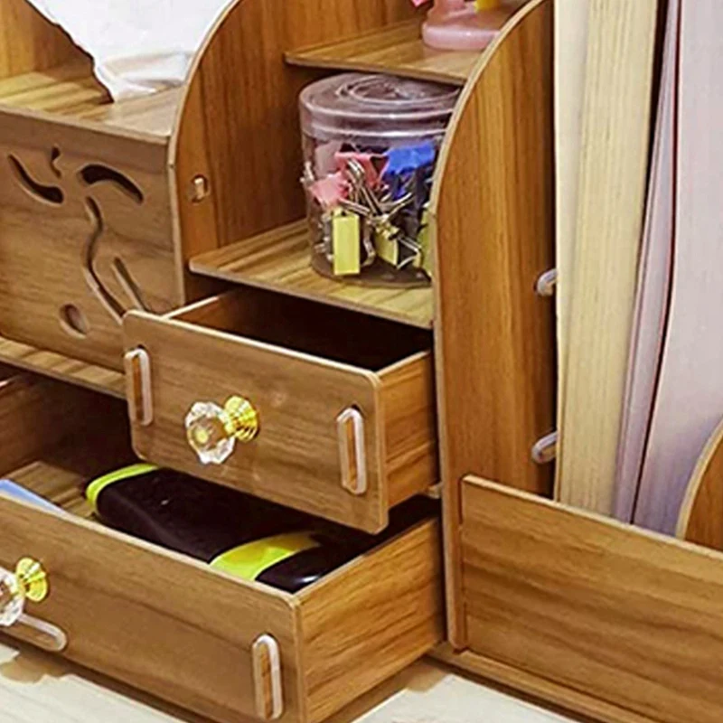 School Supply Storage Wooden Desk Organizer With Drawer,Pen Holder Box Desktop Stationary For Students