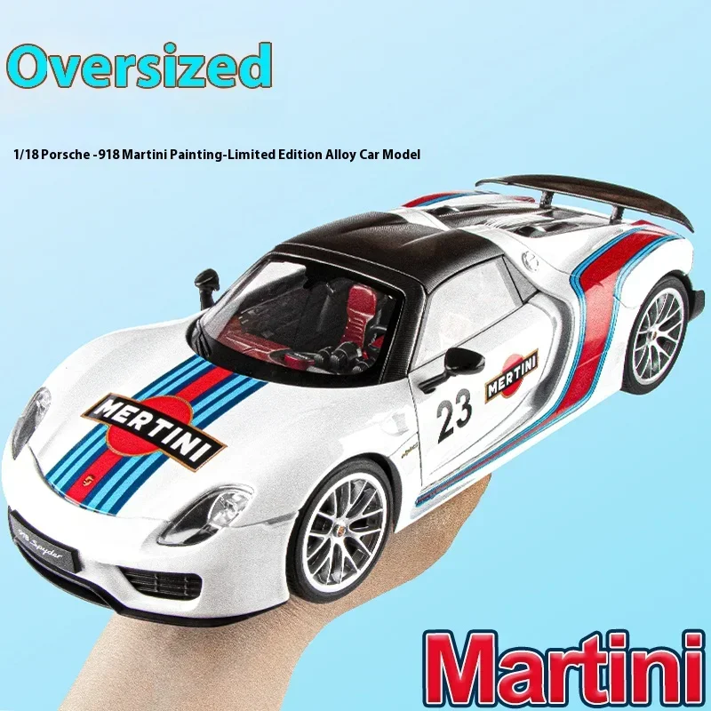 1:18 Porsche 918 Martini Geschilderde Limited Edition Legering Diecast Automodel Collectie Van Hobbyornamenten Geluid & Licht Serie Cadeau