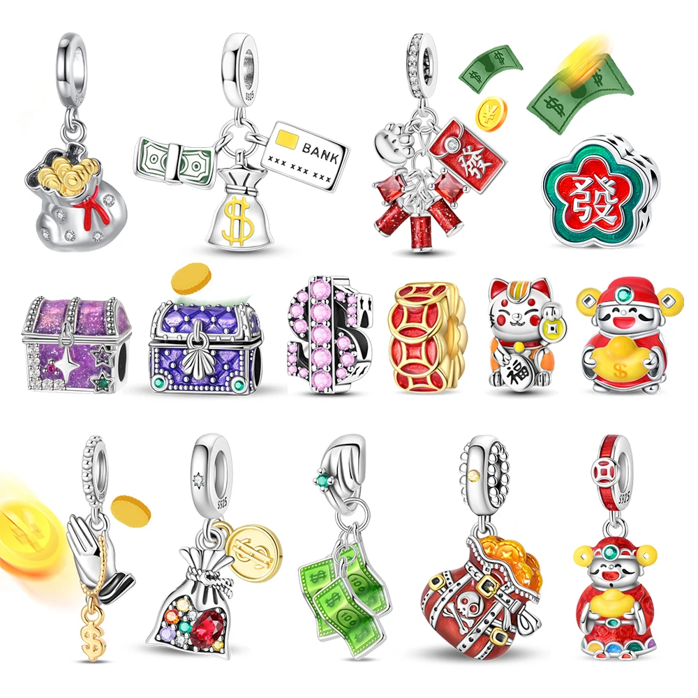 Exquisite 925 Sterling Silver US Dollar God of Wealth Lucky Cat Yuanbao Bracelet Fit DIY Bracelet Necklace Niche Lucky Gifts