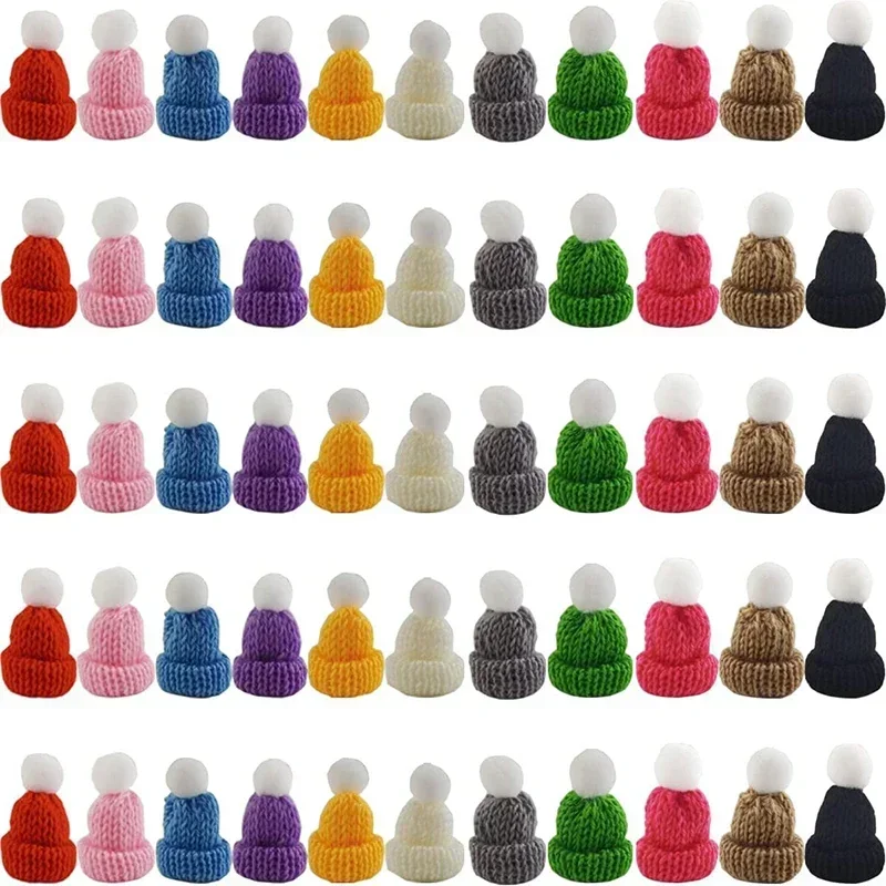 10-20pcs Mini Christmas Knit Hats Craft Knitting Hats Doll Craft Hat Christmas Tree Ornaments DIY Sewing Hair Crafts Accessories