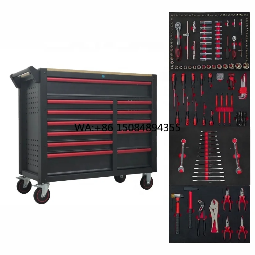 CE 2026 Chinese New Year Promotion Heavy-Duty Steel Garage Cabinet 290 Pcs Hardware Tool Sets OEM Anti-Theft Modular for
