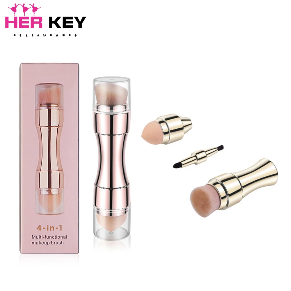 4 in 1 foundation, eyebrow shadow, eyeliner, blush and powder brush, small portable makeup brush combination